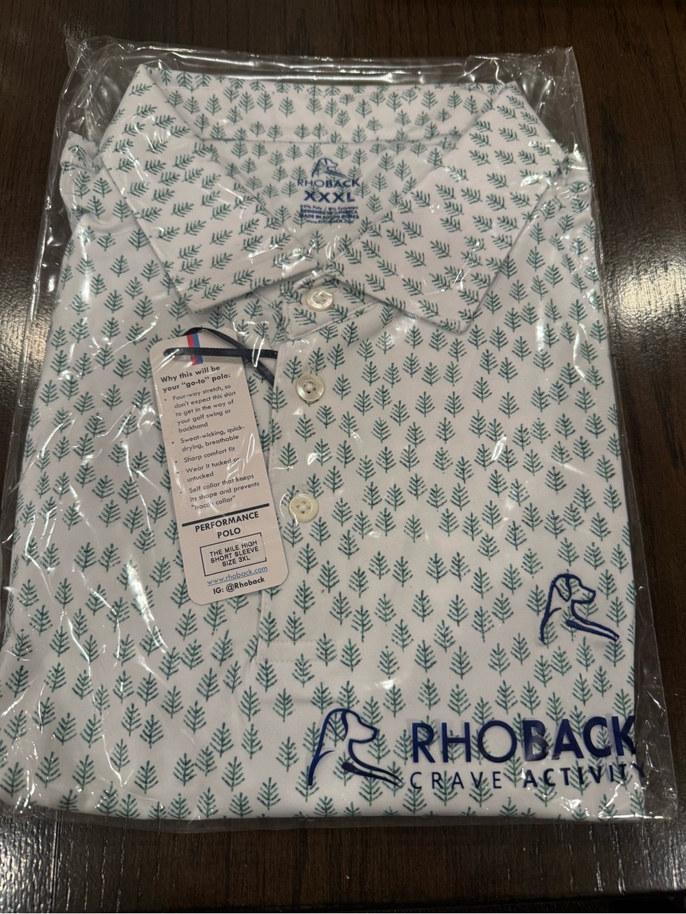 Rhoback White Polo with Teal Leaf Print